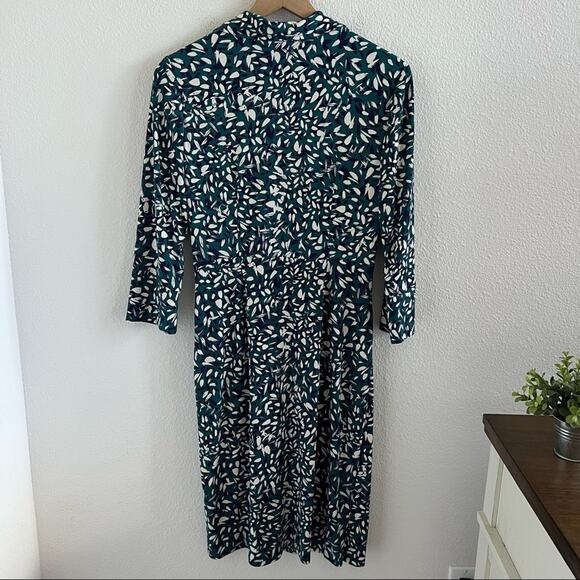 Eliza J Faux Wrap Collared Green Cream Navy Brushstroke Dress 6 - Picture 7 of 14